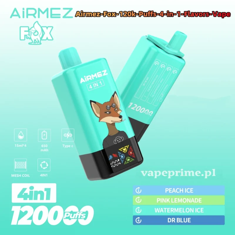 Airmez Fox 120000,e-papieros 4w1,ekonomiczny vape,jednorazówki zamiennik,duża pojemność e-liquidu