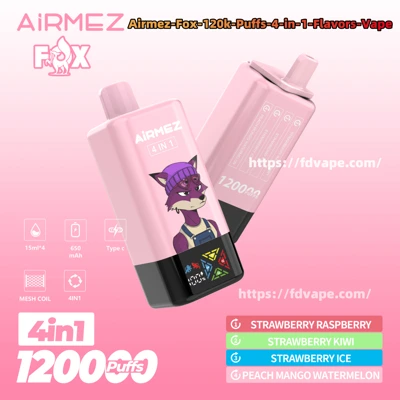 Airmez Fox 120000 Puffs e-papieros, vape high capacity, rewolucyjny e-papieros, Airmez Fox opakowanie - Airmez Fox 120000 120k Puffs 4 w 1 Smaki Jednorazowy Vape 0 ...