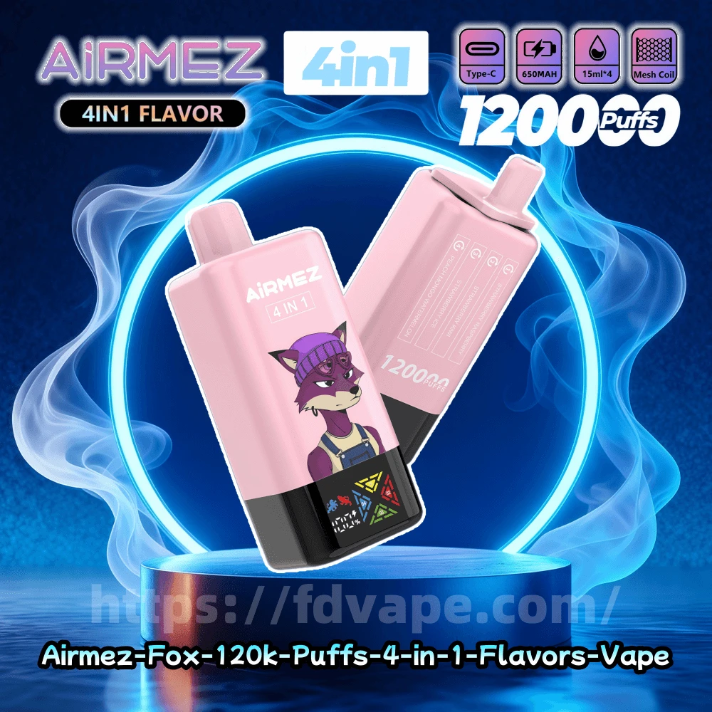 e-papieros z ekranem HD, cyfrowy wyświetlacz liquidu, inteligentny vape poziom płynu, Airmez Fox wyświetlacz - Airmez Fox 120000 12k Puffs Jednorazowy Vape – 4 w 1 ...