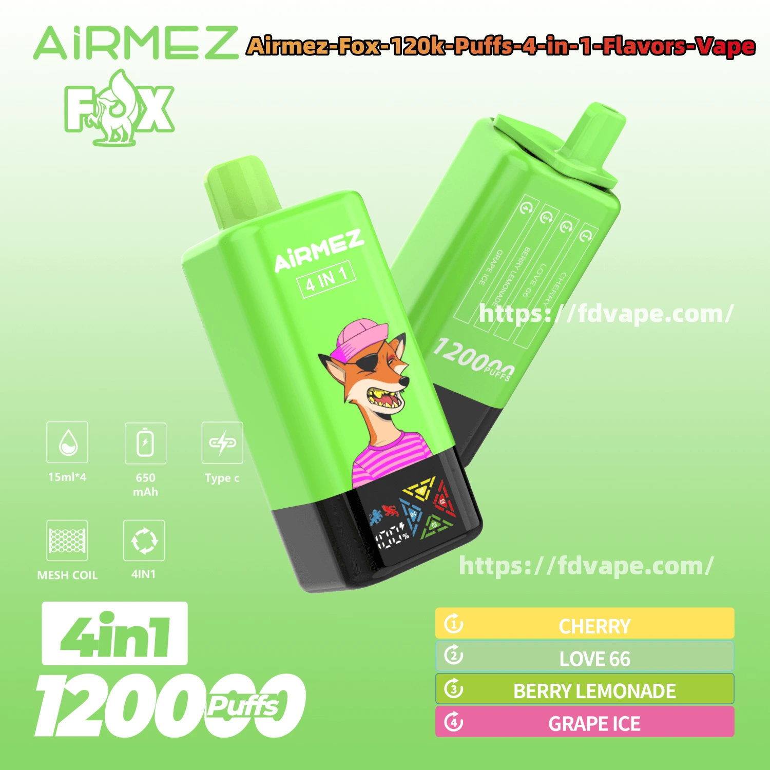 Airmez Fox 4in1 trzymany w ręku, wysokiej jakości e-papieros design, vape z gęstą chmurą - Chiny Dostosowana fabryka dostawców Airmez Vape FOX 4 IN 1 ...
