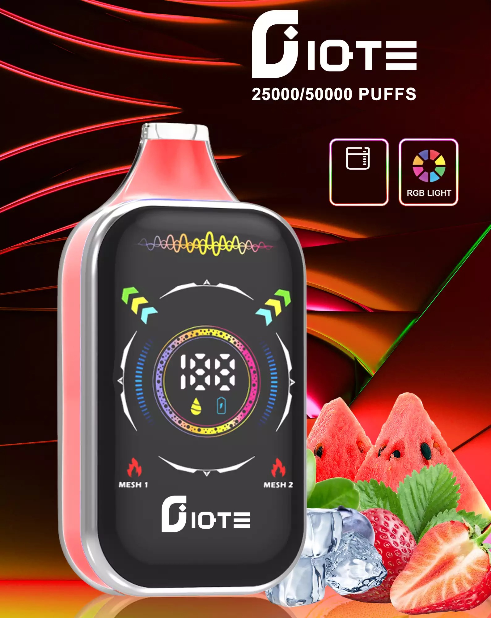 e-papieros jednorazowy 50mg, vape wysokiej mocy, technologia Dual Mesh Coil, Ends 50mg - IQTE 50000 Puffs Dual Mesh RGB Pełny Ekran 0% 2% 5 ...