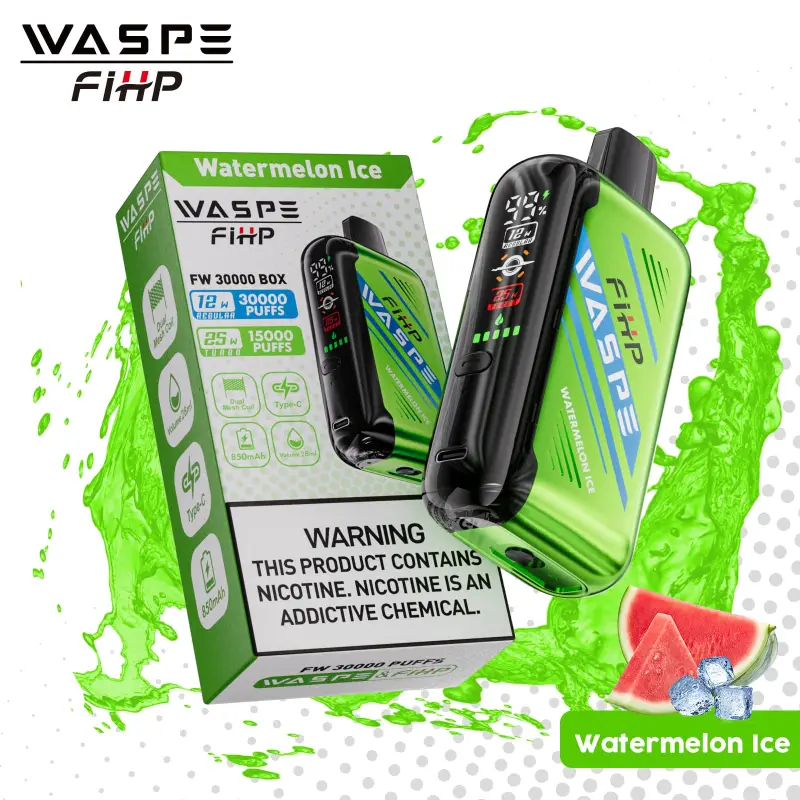 Schemat lub widok przekroju e-papierosa 30000 puffs, przedstawiający wewnętrzny system podwójnych komór na płyn i dwie grzałki siatkowe (Dual Mesh Coil).