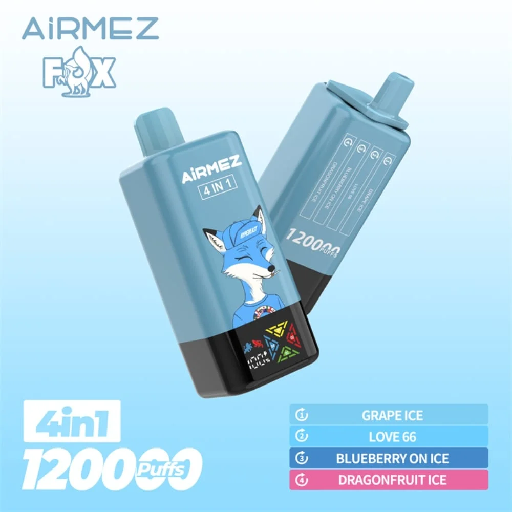 Zdjęcie e-papierosa Airmez Fox 4in1 120000 Puffs, ukazujące jego design i symbolizujące innowacyjny system wielokomorowy dla różnych smaków.
