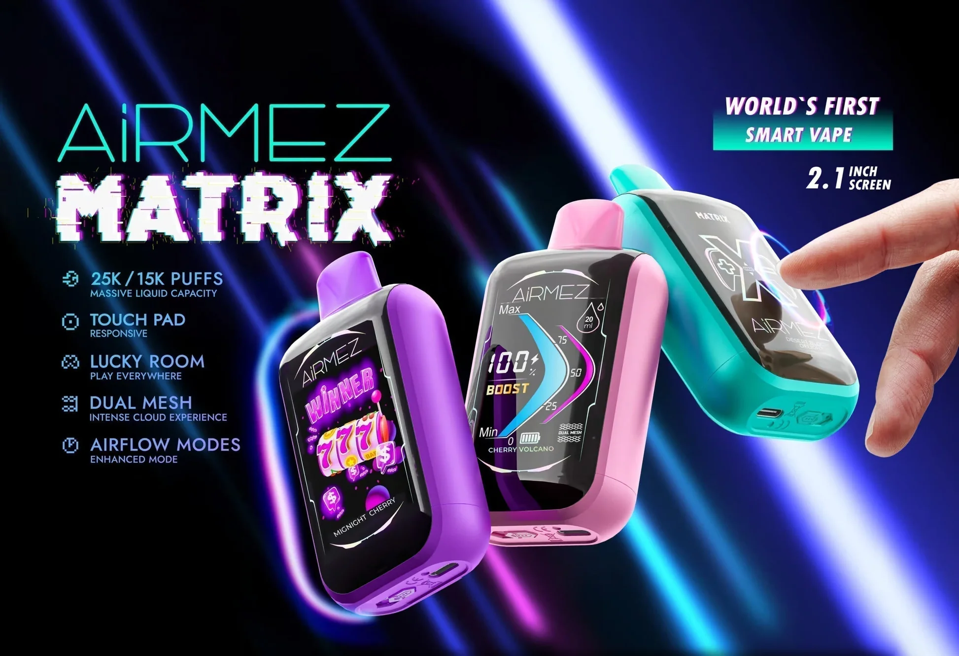 E-papieros Airmez Fox 4in1 120000 Puffs z widocznymi czterema niezależnymi komorami na liquid, podkreślający różnorodność smaków i pojemność.