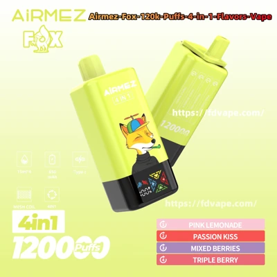Zbliżenie na modele Airmez Fox 4in1 i Airmez Lux, prezentujące ich innowacyjny design i możliwość zmiany smaków.
