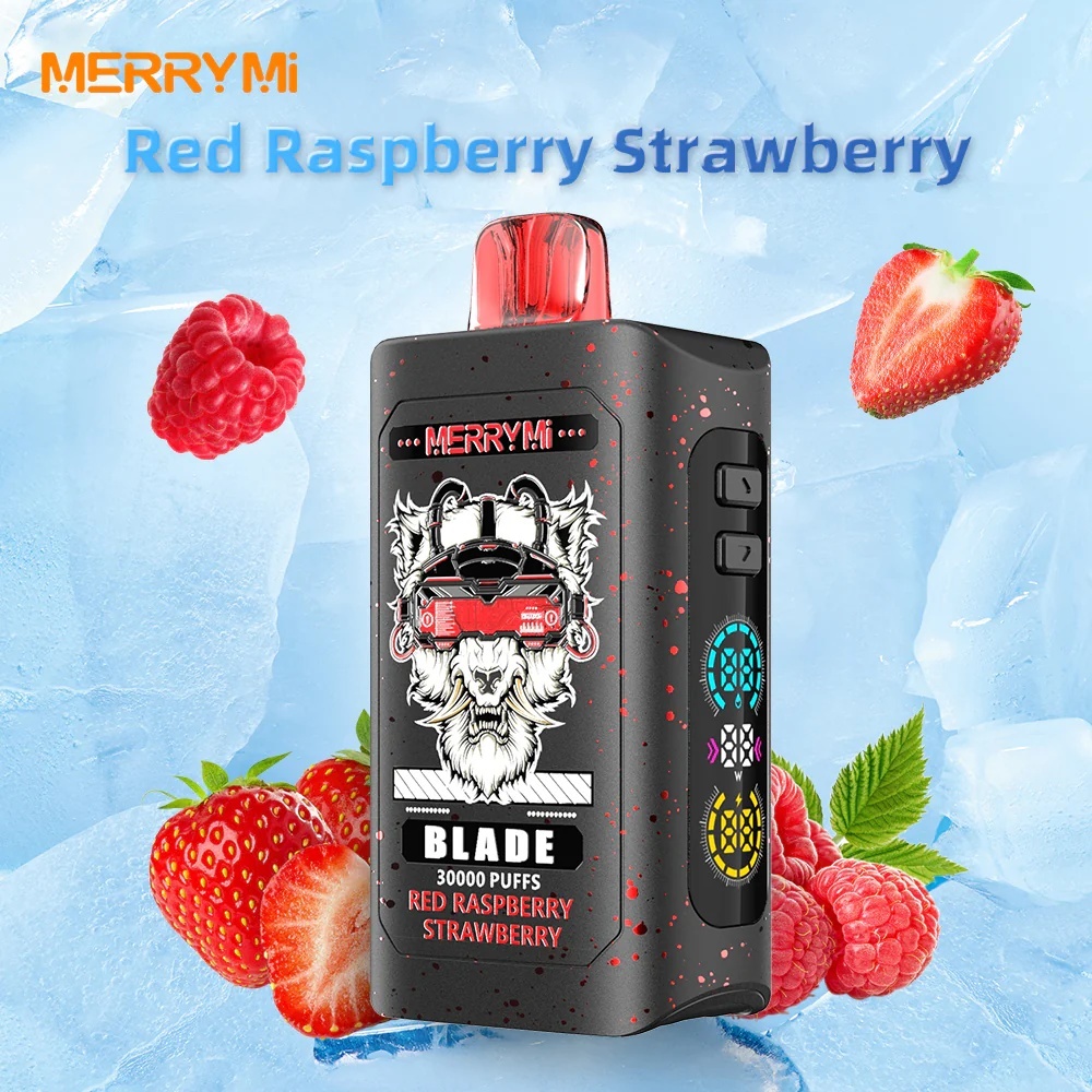 Kolorowe flakoniki płynów do e-papierosów lub grafika przedstawiająca smaki Merry Mi Blade: Aperol, Jager Red Energy, Honey Peach, Wilderness Forest, Strawmelon Ice.