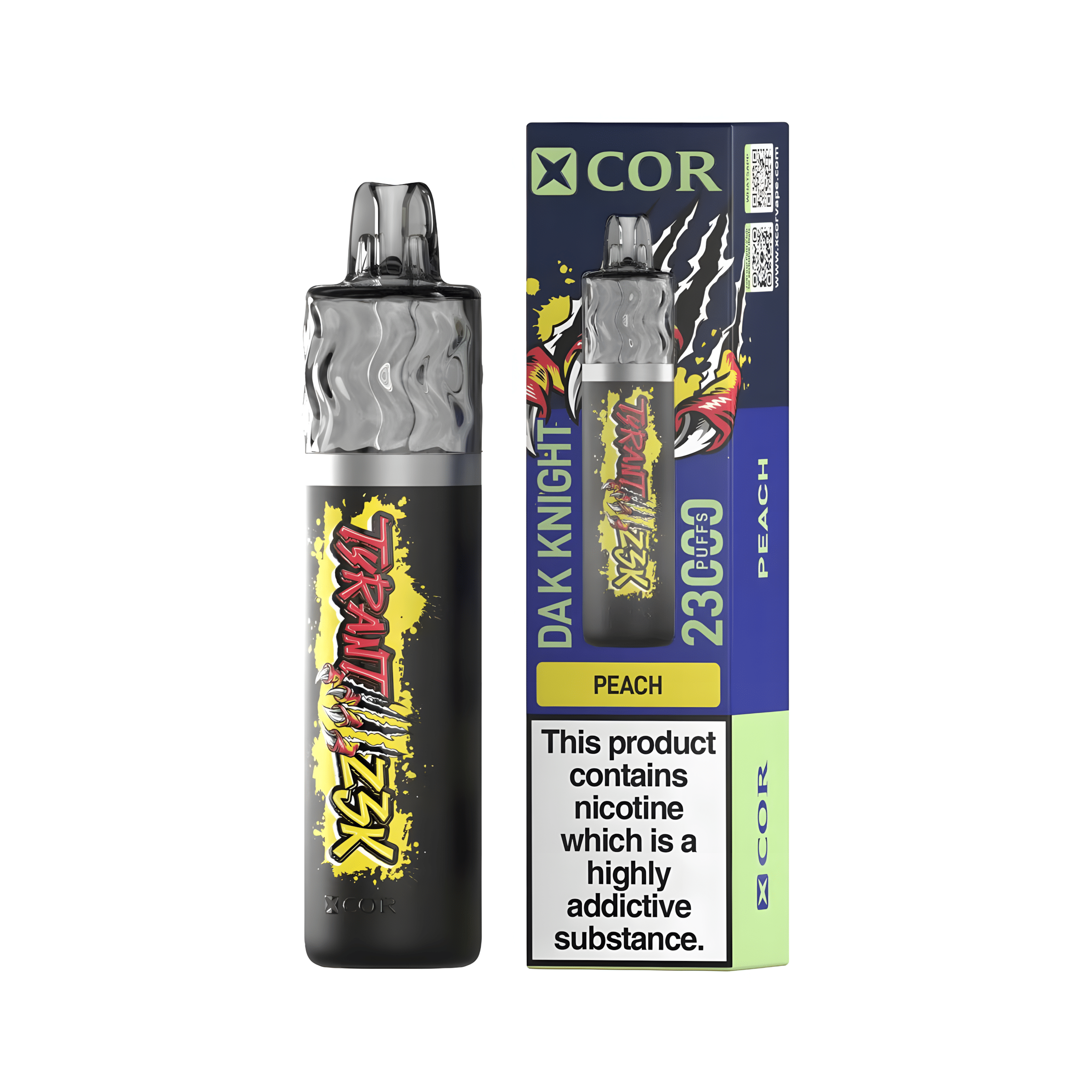 Zdjęcie przedstawiające e-papieros Xcor Tyrant 23000 Puffs w eleganckim, nowoczesnym designie, podkreślające jego wydajność.
