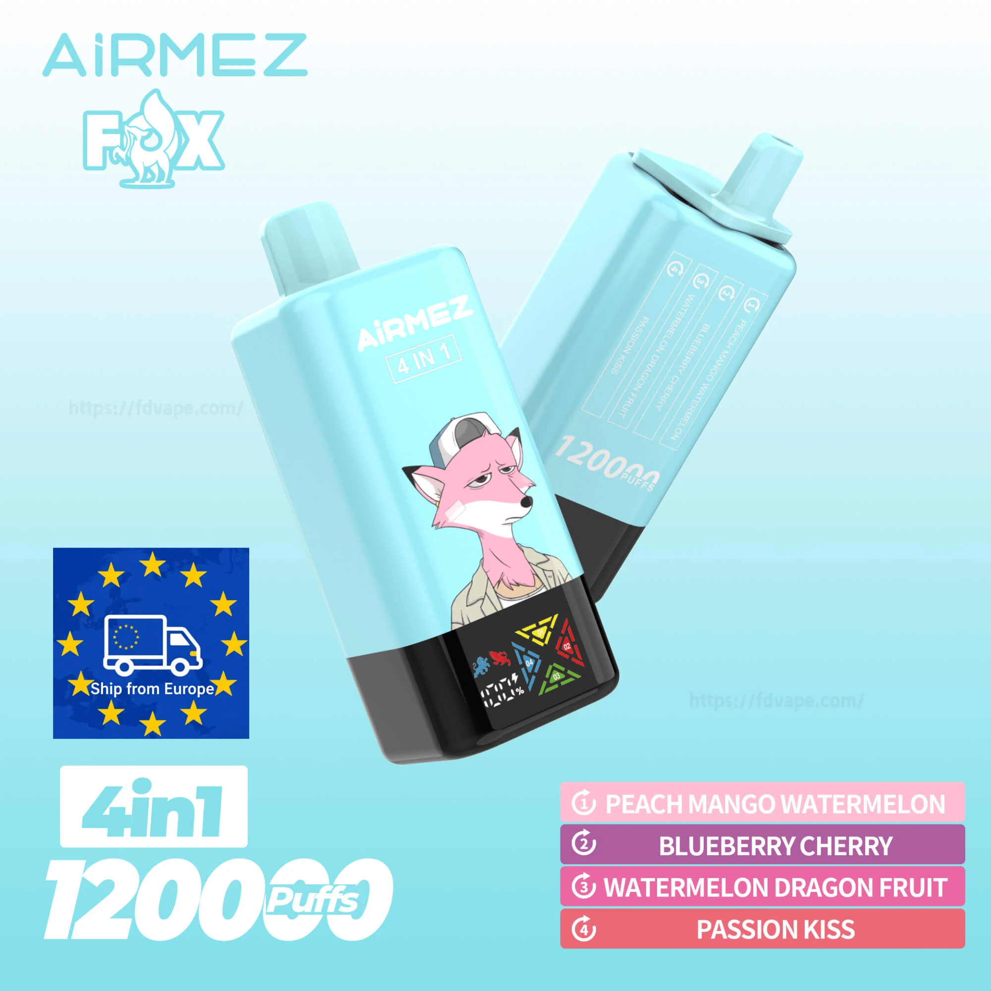 Przekrój urządzenia Airmez Fox 4in1 ukazujący cztery niezależne wkłady z własnymi grzałkami i mechanizm obrotowy do zmiany smaku.